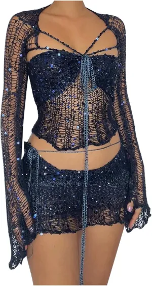 Juniors Matching Formal Disco Club Tops Skorts Swimsuits Kimono Coverups Sets for Women Skort Sets