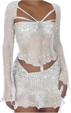 Juniors Matching Formal Disco Club Tops Skorts Swimsuits Kimono Coverups Sets for Women Skort Sets