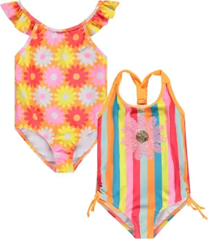 Kids Girls 2 Pack Bathing Suit, Childrens Printed Beach Swimwear