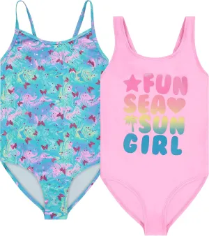 Kids Girls 2 Pack Bathing Suit, Childrens Printed Beach Swimwear