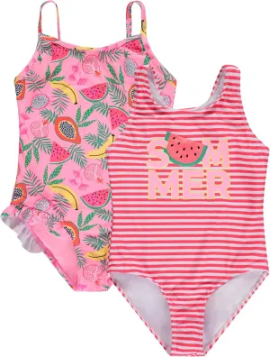 Kids Girls 2 Pack Bathing Suit, Childrens Printed Beach Swimwear