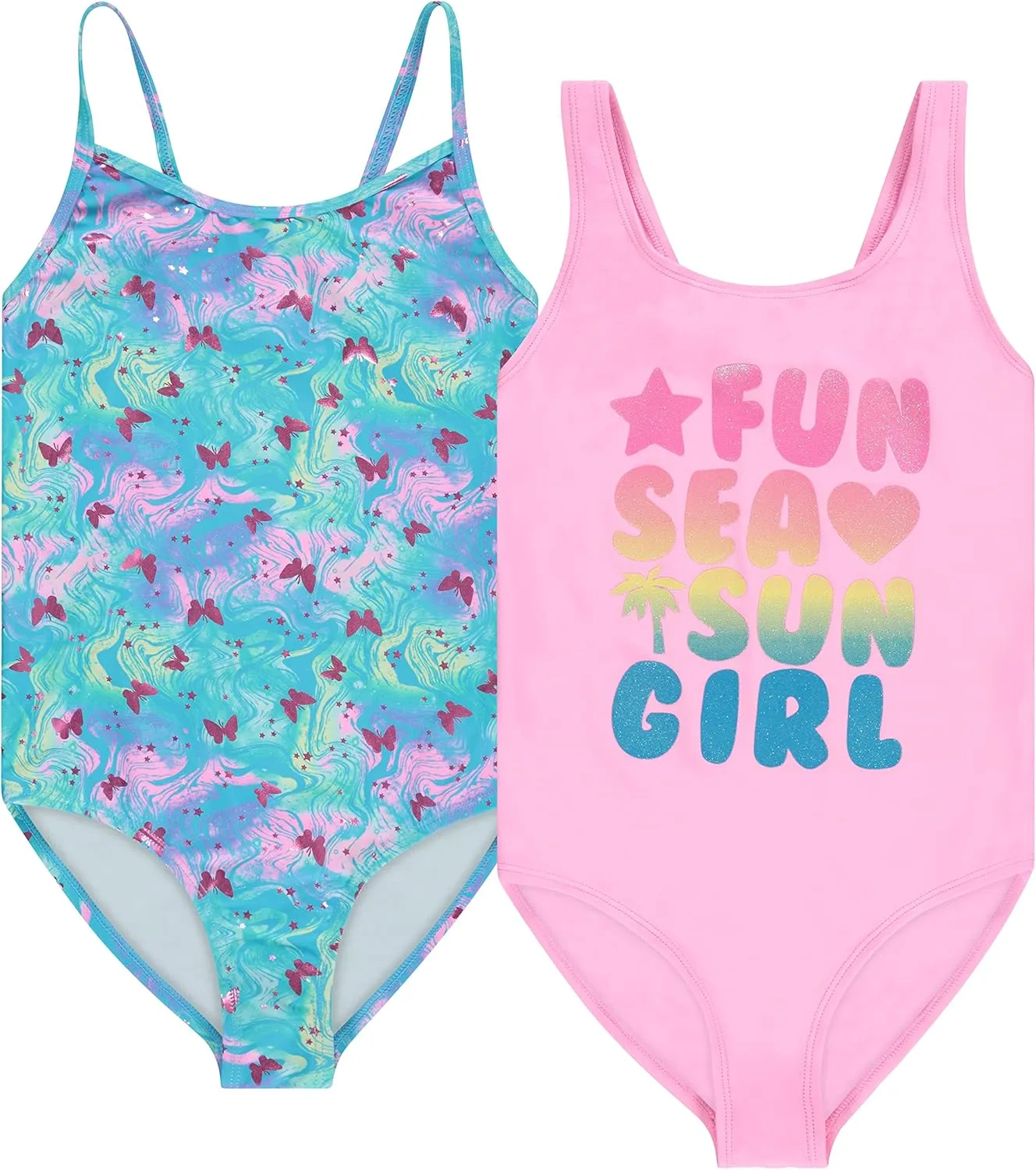 Kids Girls 2 Pack Bathing Suit, Childrens Printed Beach Swimwear