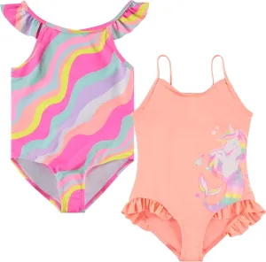 Kids Girls 2 Pack Bathing Suit, Childrens Printed Beach Swimwear