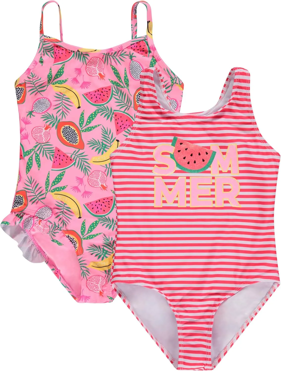 Kids Girls 2 Pack Bathing Suit, Childrens Printed Beach Swimwear
