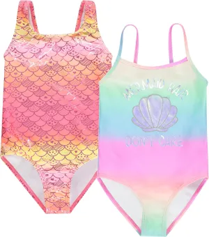 Kids Girls 2 Pack Bathing Suit, Childrens Printed Beach Swimwear