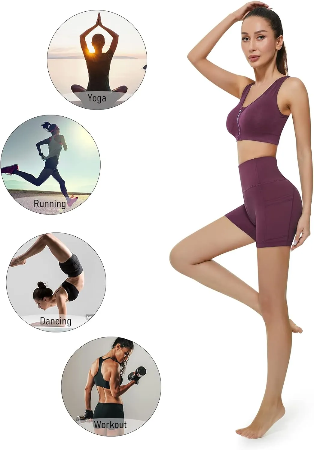 KKB Women's 8" 5" High Waist Active Wear Shorts Yoga Leggings, Tummy Control Workout Shorts Side Pockets Running Pants