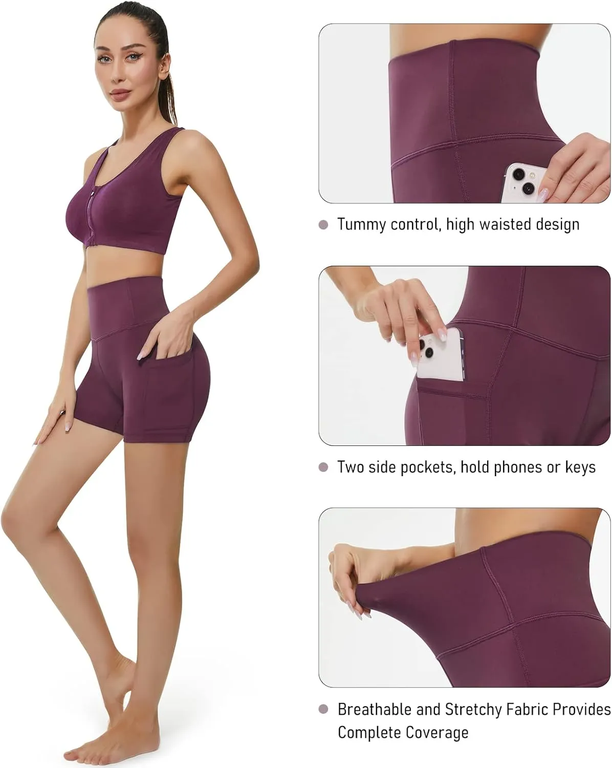 KKB Women's 8" 5" High Waist Active Wear Shorts Yoga Leggings, Tummy Control Workout Shorts Side Pockets Running Pants