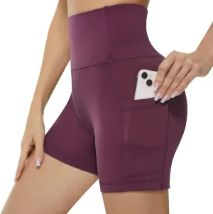 KKB Women's 8" 5" High Waist Active Wear Shorts Yoga Leggings, Tummy Control Workout Shorts Side Pockets Running Pants