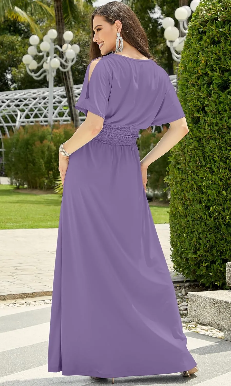 KOH KOH Womens Split Sleeves Smocked Elegant Cocktail Long Maxi Dress