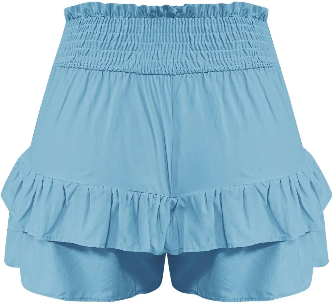 Kubbon Womens Flowy Shorts Smocked High Waisted Wide Leg Shorts Casual Loose Tiered Beach Skorts Summer Vacation Outfits