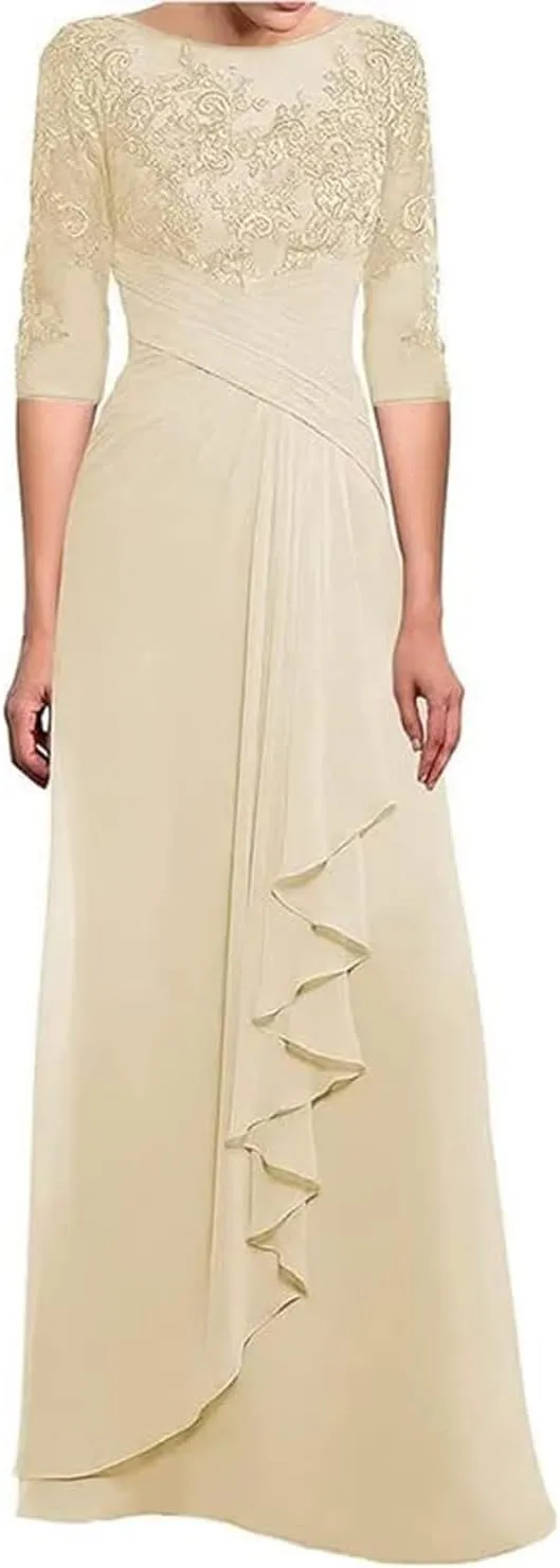 Lace Applique Mother of Bride Dresses for Wedding Ruffles Chiffon Formal Evening Gown