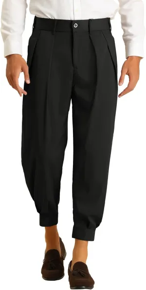 Lars Amadeus Cropped Formal Pants for Men's Solid Color Double Pleated Tapered Dress Pants