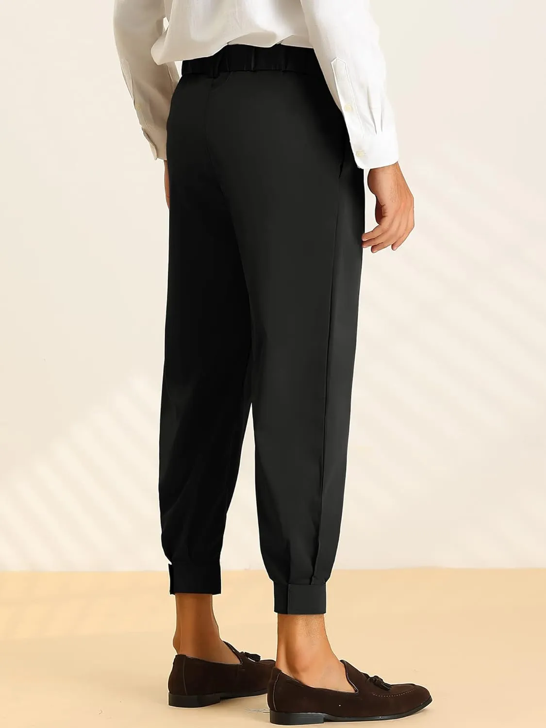 Lars Amadeus Cropped Formal Pants for Men's Solid Color Double Pleated Tapered Dress Pants