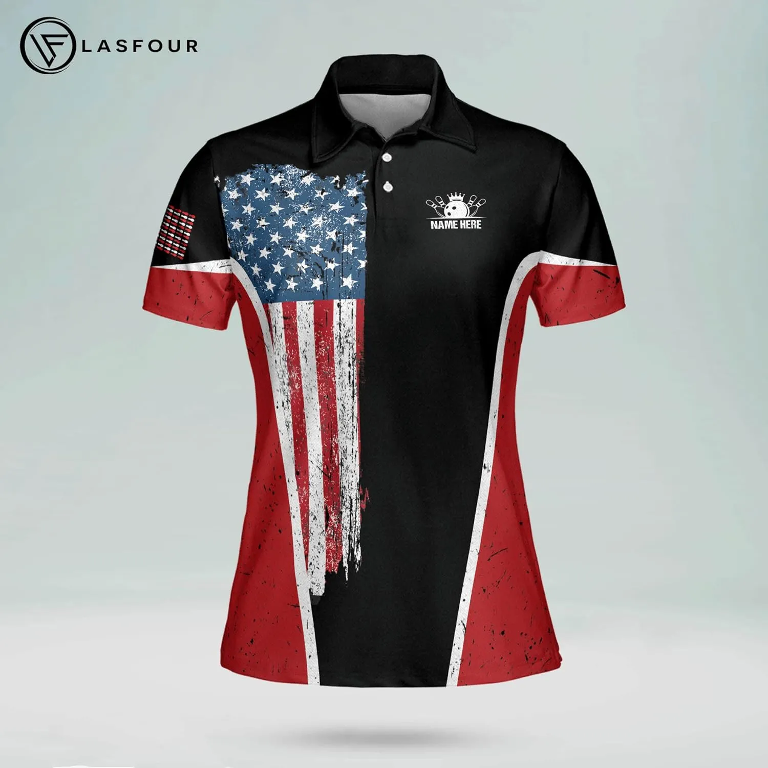 LASFOUR Personalized 3D Bowling Shirts for Women, Custom Quick-Dry Bowling Shirts Short Sleeve Polo for Girls