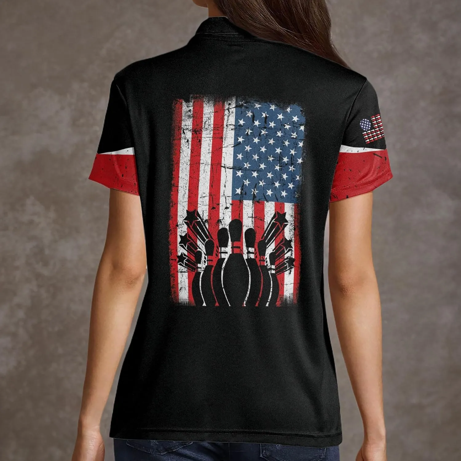 LASFOUR Personalized 3D Bowling Shirts for Women, Custom Quick-Dry Bowling Shirts Short Sleeve Polo for Girls