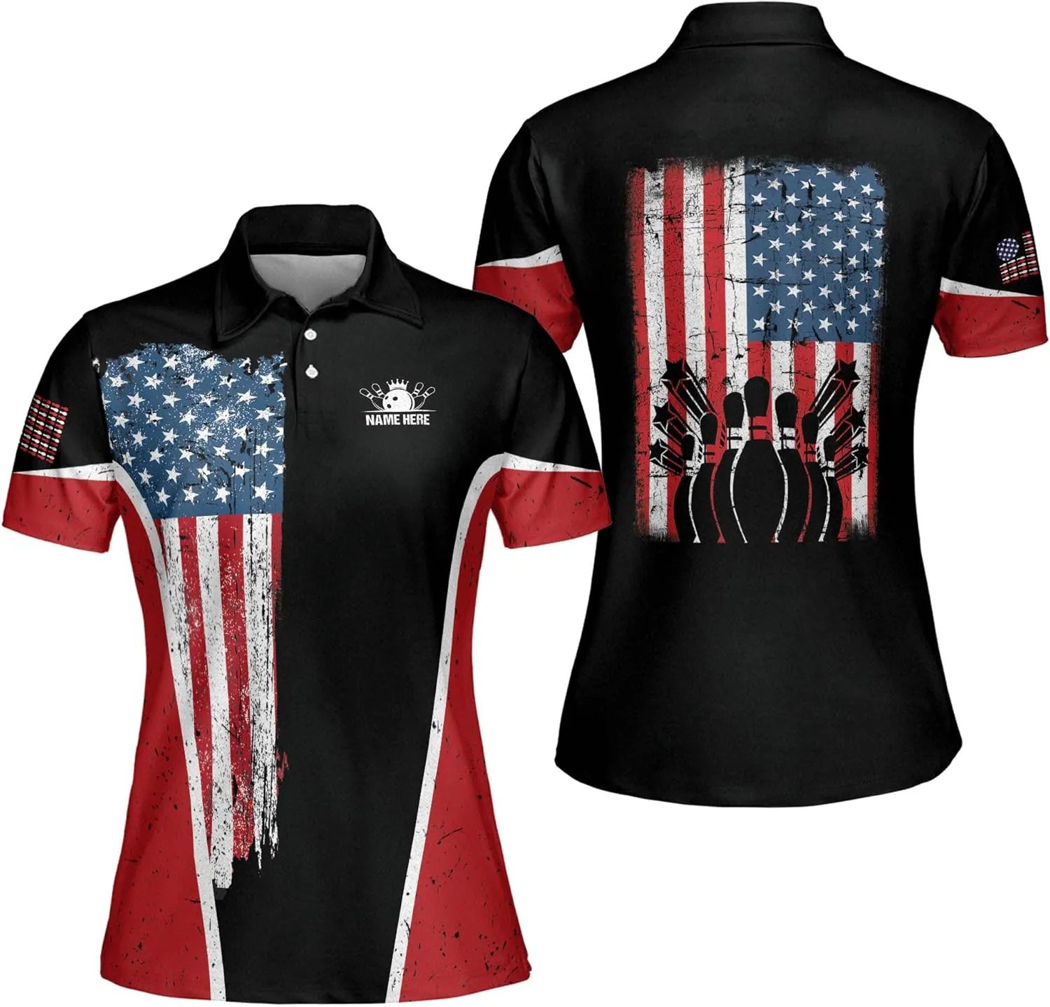 LASFOUR Personalized 3D Bowling Shirts for Women, Custom Quick-Dry Bowling Shirts Short Sleeve Polo for Girls