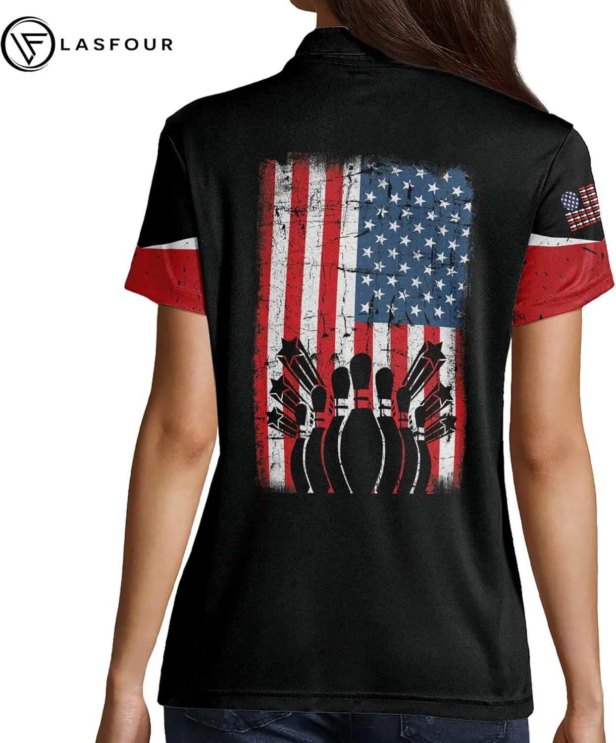 LASFOUR Personalized 3D Bowling Shirts for Women, Custom Quick-Dry Bowling Shirts Short Sleeve Polo for Girls