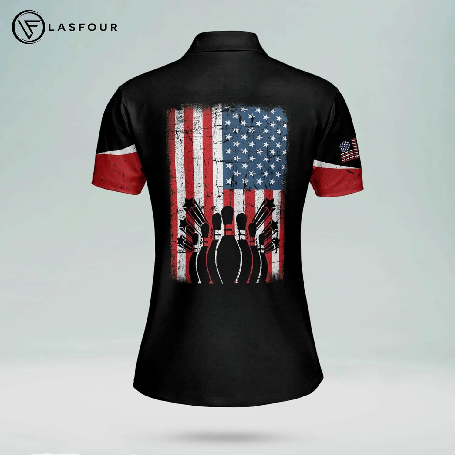 LASFOUR Personalized 3D Bowling Shirts for Women, Custom Quick-Dry Bowling Shirts Short Sleeve Polo for Girls
