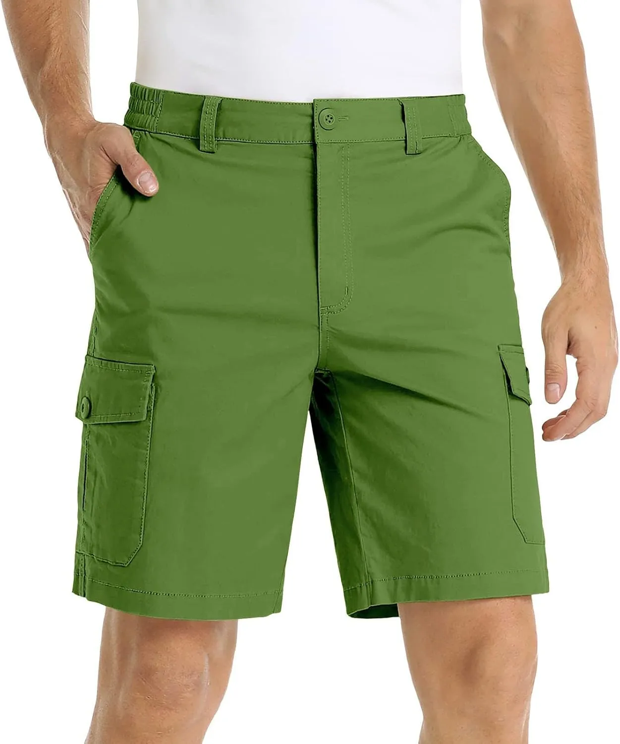 LCMTWX Mens Casual Shorts with Multiple Pockets for Comfort and Lightweight Twill Cotton Elastic Waist Casual Shorts for