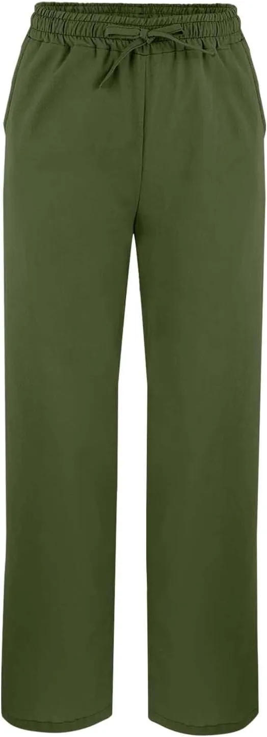 Linen Pants for Women 2025 Summer Elastic High Waist Split Hem Pants Casual Loose Fit Drawstring Trousers with Pocket