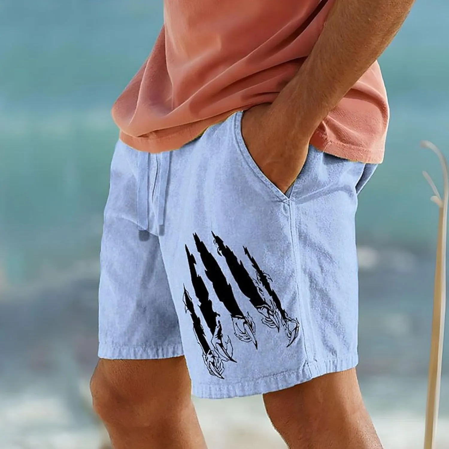 Long Swim Men Cool Quirky Digital Print Drawstring Tie Elastic Waist Casual Fashion Beach Shorts Ten Mens Shorts