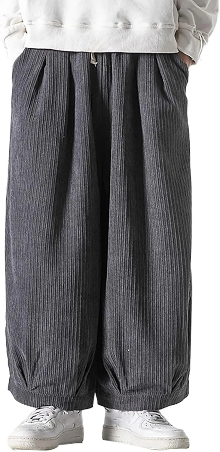 Loose Fit Corduroy Harem Yoga Pants for Men Hippie Hip Hop Drop Crotch Trousers Baggy Tapered Leg Aladdin Boho Pants