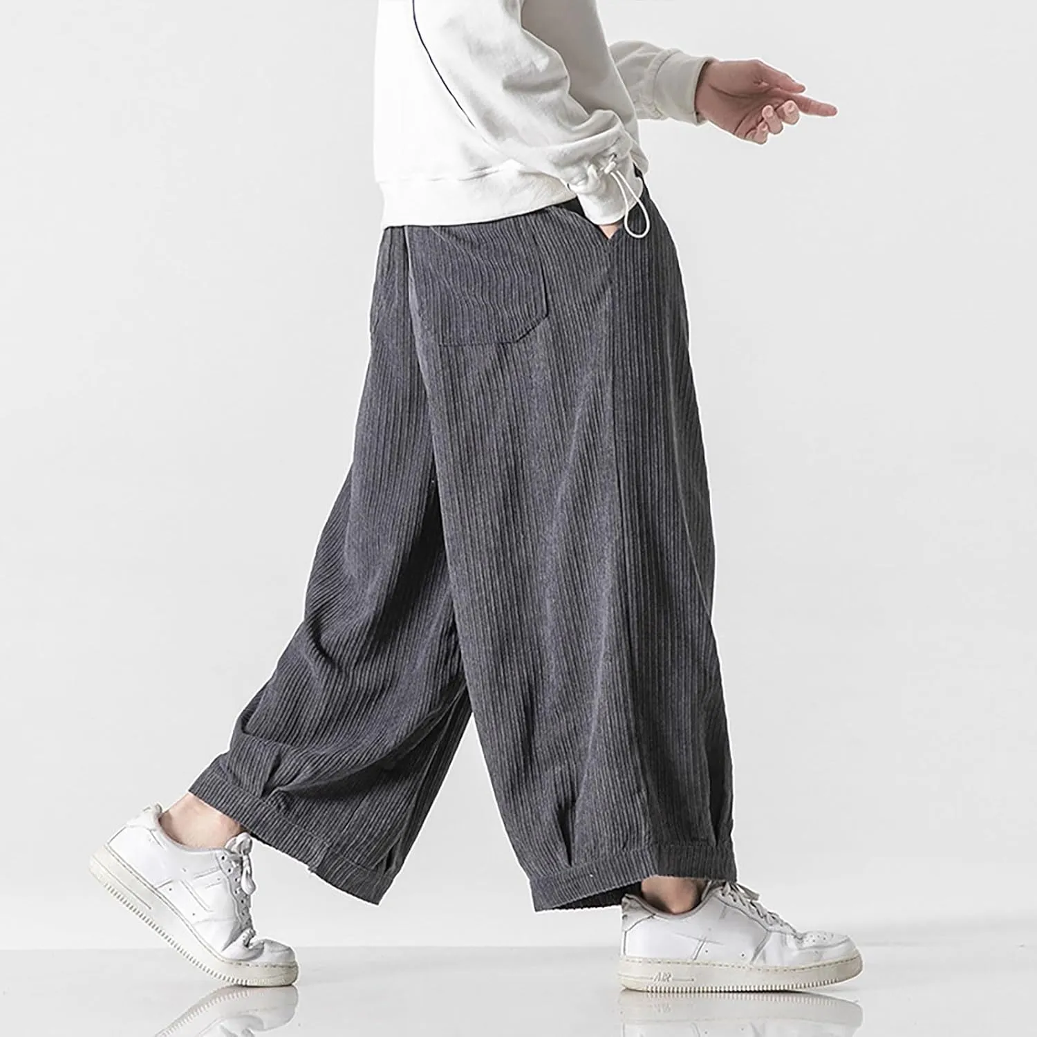 Loose Fit Corduroy Harem Yoga Pants for Men Hippie Hip Hop Drop Crotch Trousers Baggy Tapered Leg Aladdin Boho Pants