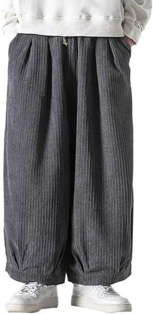 Loose Fit Corduroy Harem Yoga Pants for Men Hippie Hip Hop Drop Crotch Trousers Baggy Tapered Leg Aladdin Boho Pants
