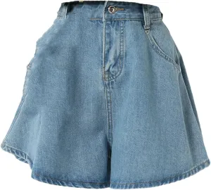Loose Wide Leg Denim Shorts for Women Summer High Waisted A Line Hot Pants Vintage Solid Jean Shorts Female