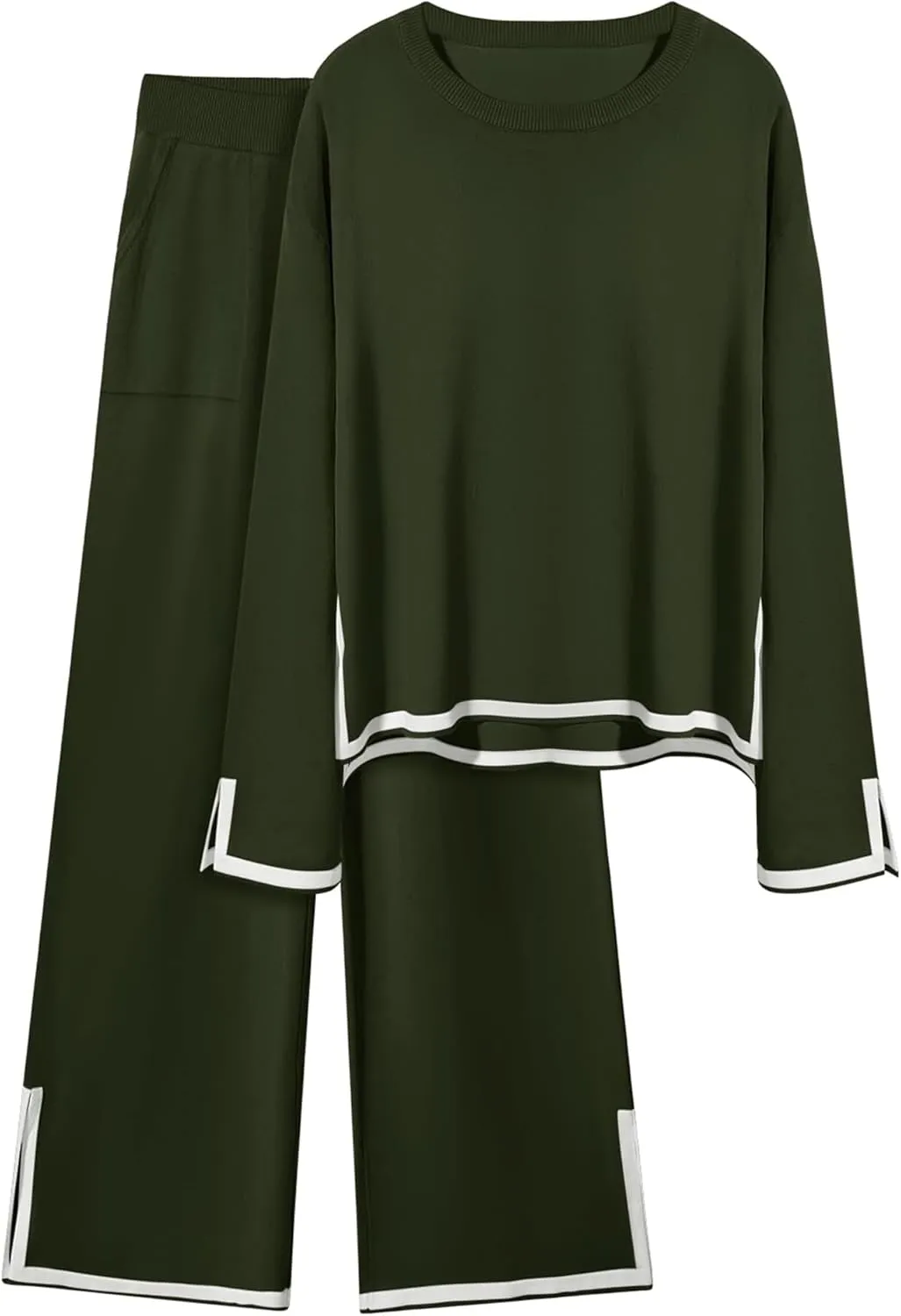 Lounge Sets for Women 2 Piece Knit Sets Long Sleeve Shirts and Wide Leg Pants Matching Trendy Casual Outfits 2025