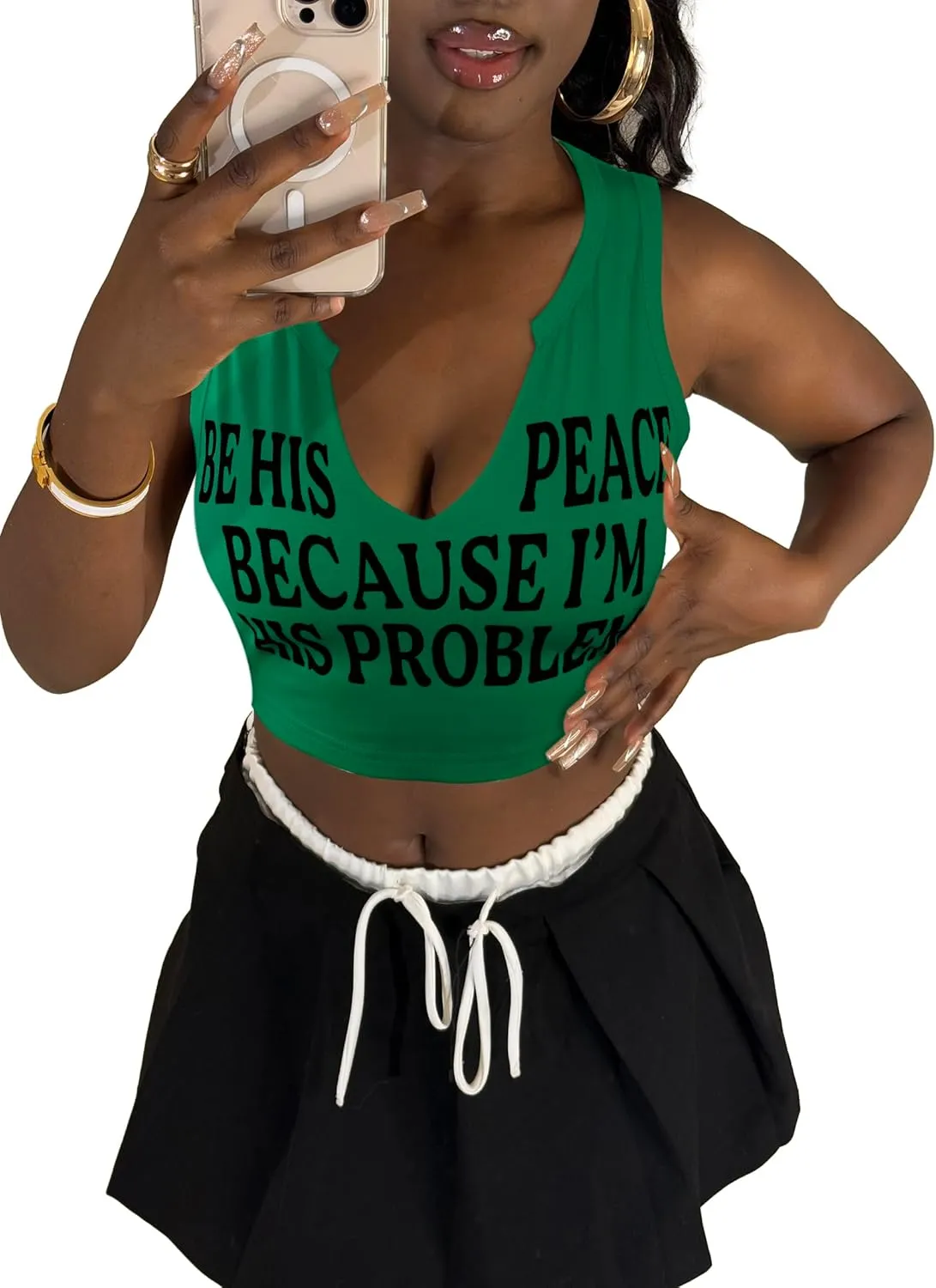 LovelyWholesale Graphic Crop Tank Tops for Women Sexy Summer V Neck Tank Tops