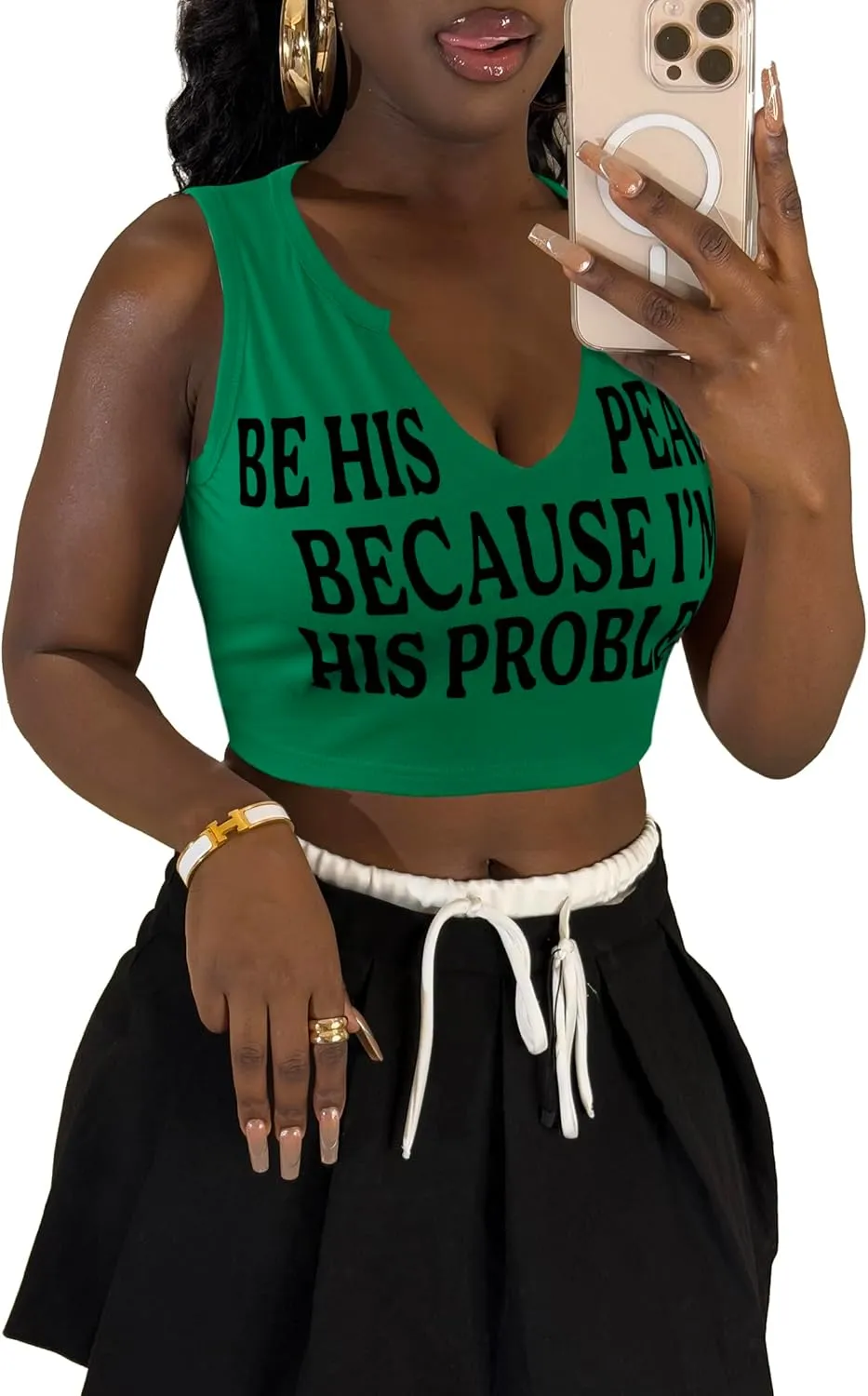 LovelyWholesale Graphic Crop Tank Tops for Women Sexy Summer V Neck Tank Tops