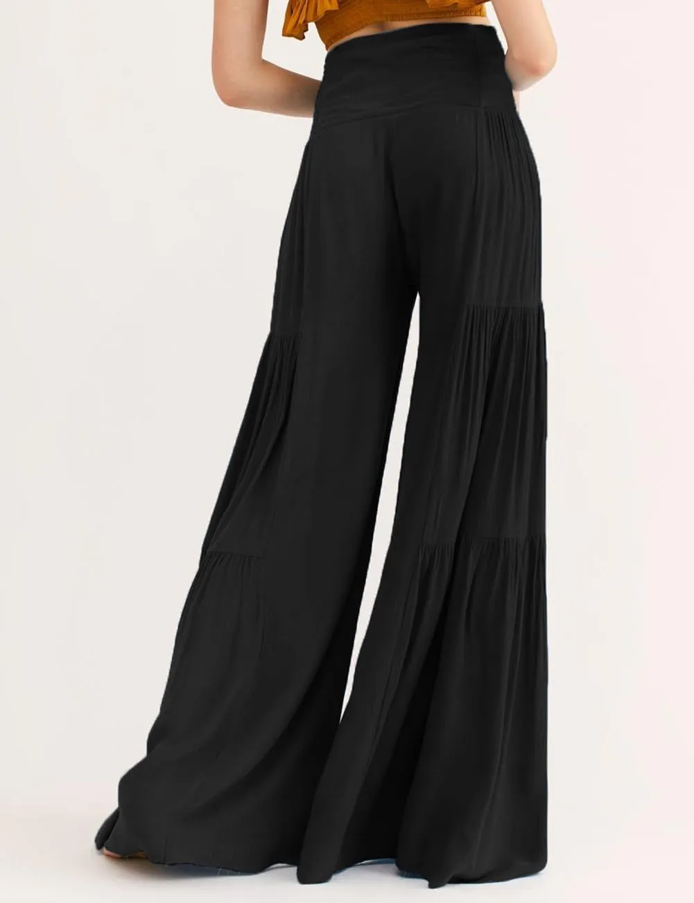 Lrady Women Wide Leg Palazzo Lounge Pants Printed Beach Summer Boho Tie-Waist Bell Bottoms Trousers