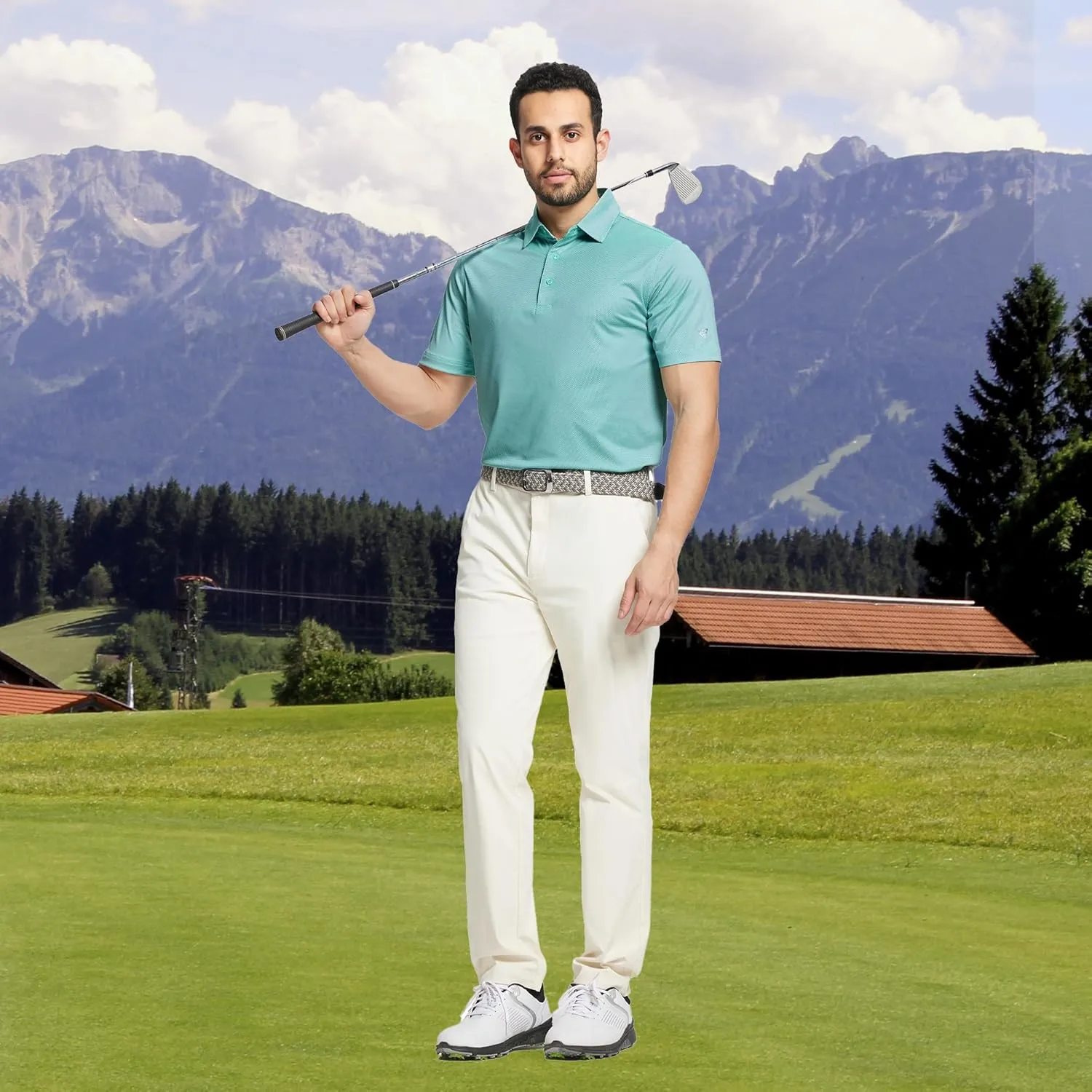 M MAELREG Golf Shirts for Men Dry fit Sports Jacquard Lightweight Performance Texture Short Sleeve Collared Polo Shirts