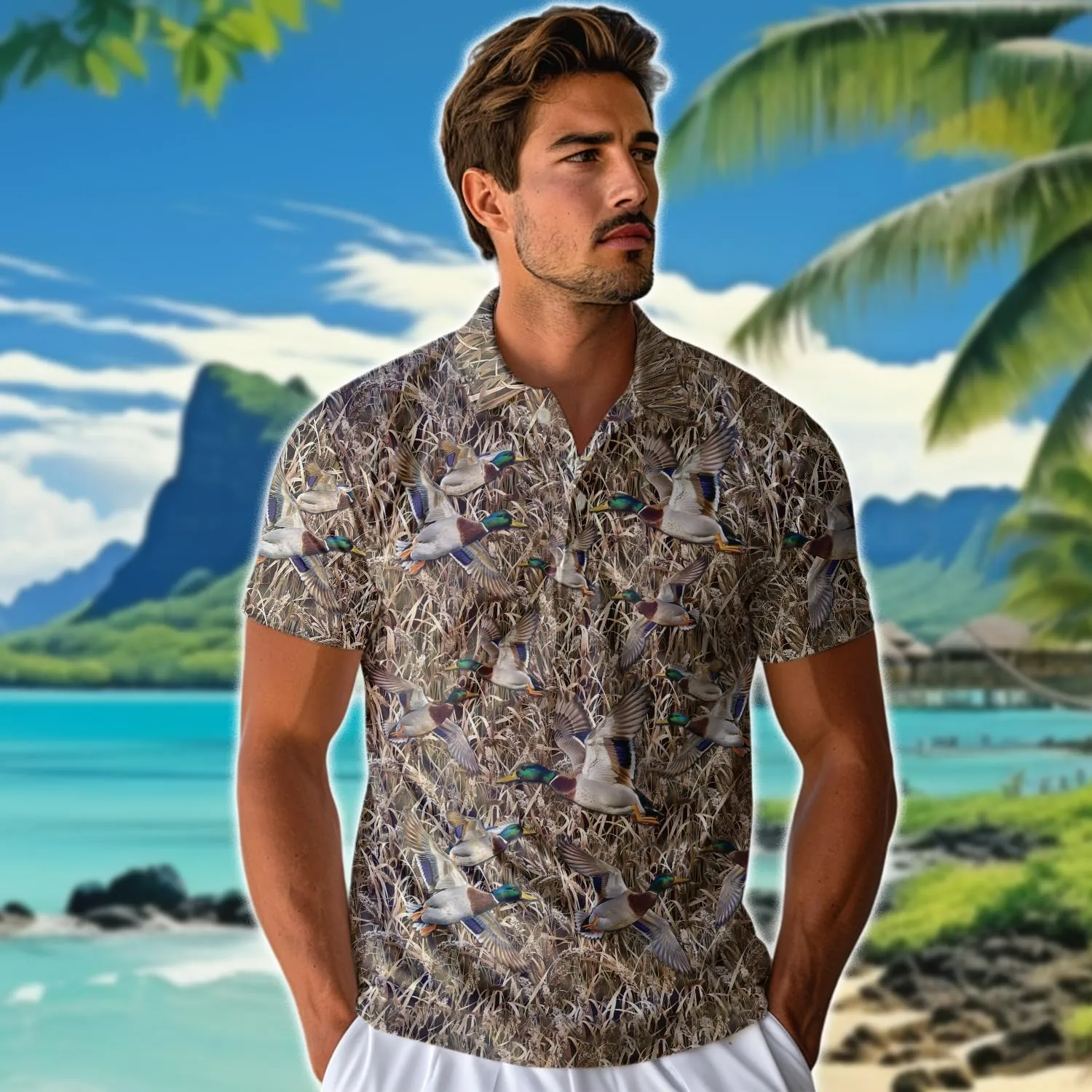 Mallard Duck Polo Shirts for Men- Golf Moisture Wicking Dry Fit Short Sleeve Polo Shirts S20