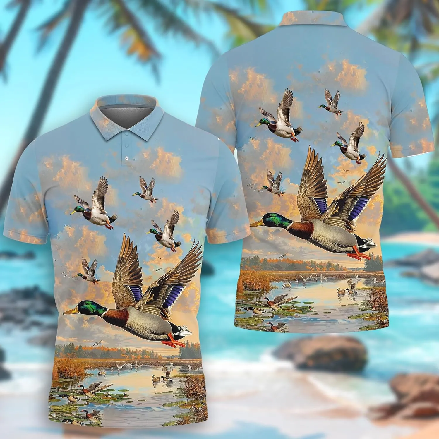 Mallard Duck Polo Shirts for Men- Golf Moisture Wicking Dry Fit Short Sleeve Polo Shirts S20