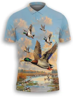 Mallard Duck Polo Shirts for Men- Golf Moisture Wicking Dry Fit Short Sleeve Polo Shirts S20