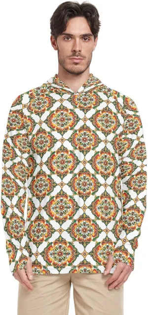 Mandala Indian Inspired Pattern Mens Sun Shirts Protection Long Sleeve Mens Sun Shirts UPF 50  Quick Dry Hooded UV Rashguard for Men Sailing Shirts Camisas para trabajar en construccin