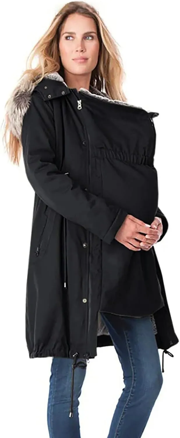 Maternity 3 in 1 Winter Coat for Women Thicken Quilted Fleece Lined Warm Hooded Outwear Long Puffer Down Jacket Parka