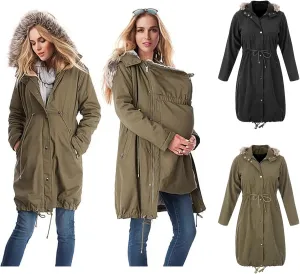 Maternity 3 in 1 Winter Coat for Women Thicken Quilted Fleece Lined Warm Hooded Outwear Long Puffer Down Jacket Parka