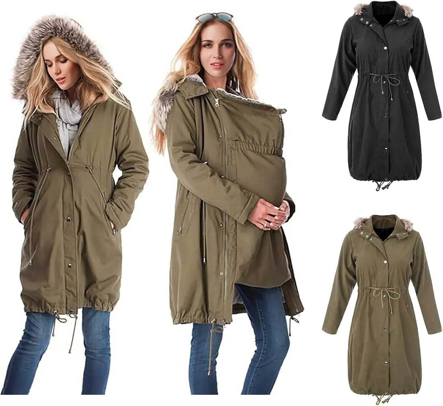 Maternity 3 in 1 Winter Coat for Women Thicken Quilted Fleece Lined Warm Hooded Outwear Long Puffer Down Jacket Parka