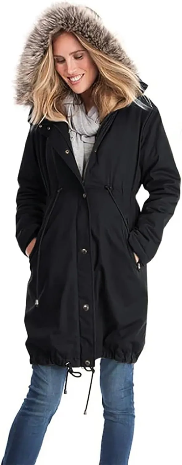 Maternity 3 in 1 Winter Coat for Women Thicken Quilted Fleece Lined Warm Hooded Outwear Long Puffer Down Jacket Parka