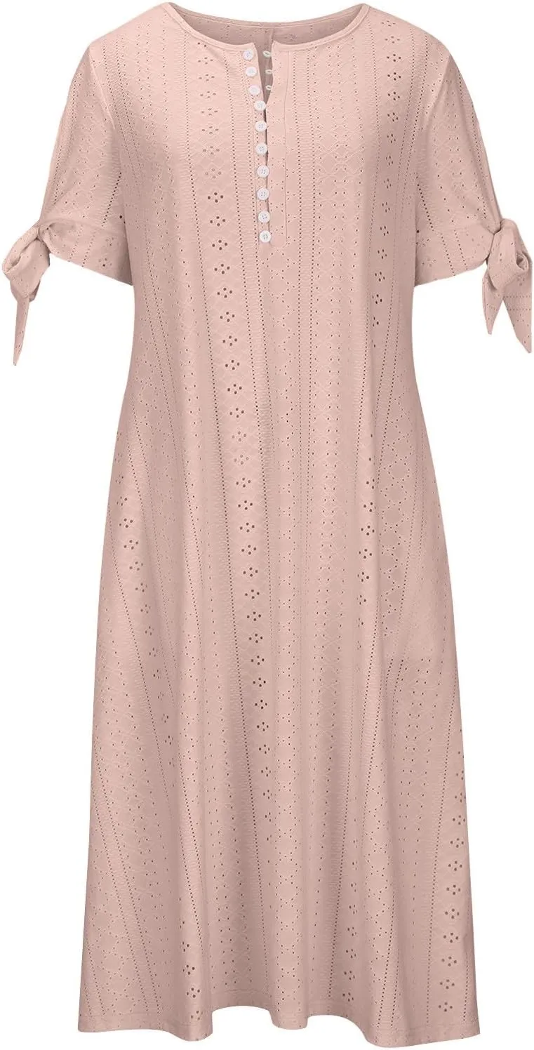 Maxi Dresses for Womens Wedding Guest Dress Trendy Plus Size Hollow Out Eyelet Lace Summer V Neck Cold Shoulder Dress