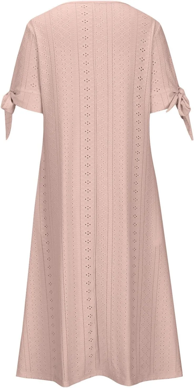 Maxi Dresses for Womens Wedding Guest Dress Trendy Plus Size Hollow Out Eyelet Lace Summer V Neck Cold Shoulder Dress