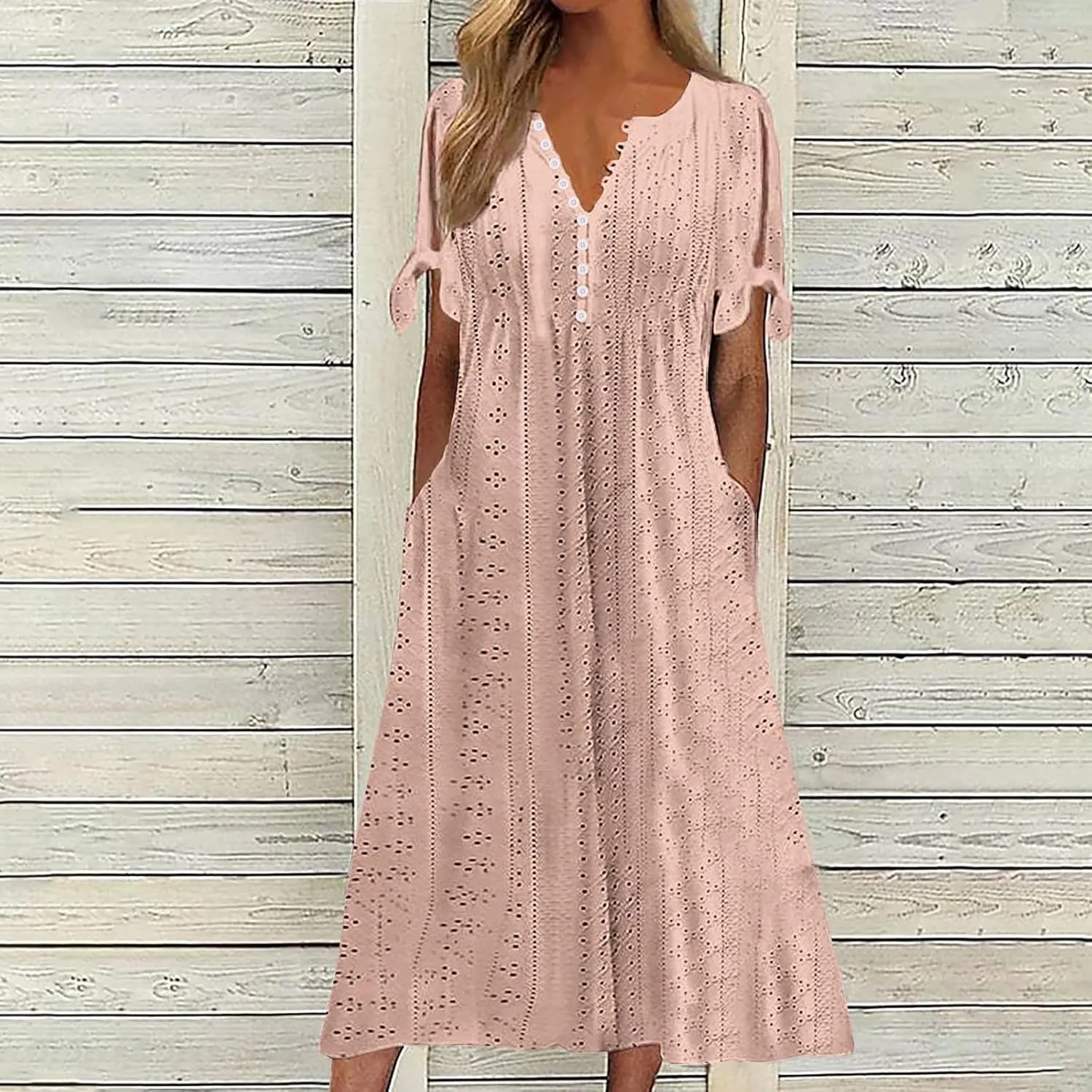Maxi Dresses for Womens Wedding Guest Dress Trendy Plus Size Hollow Out Eyelet Lace Summer V Neck Cold Shoulder Dress