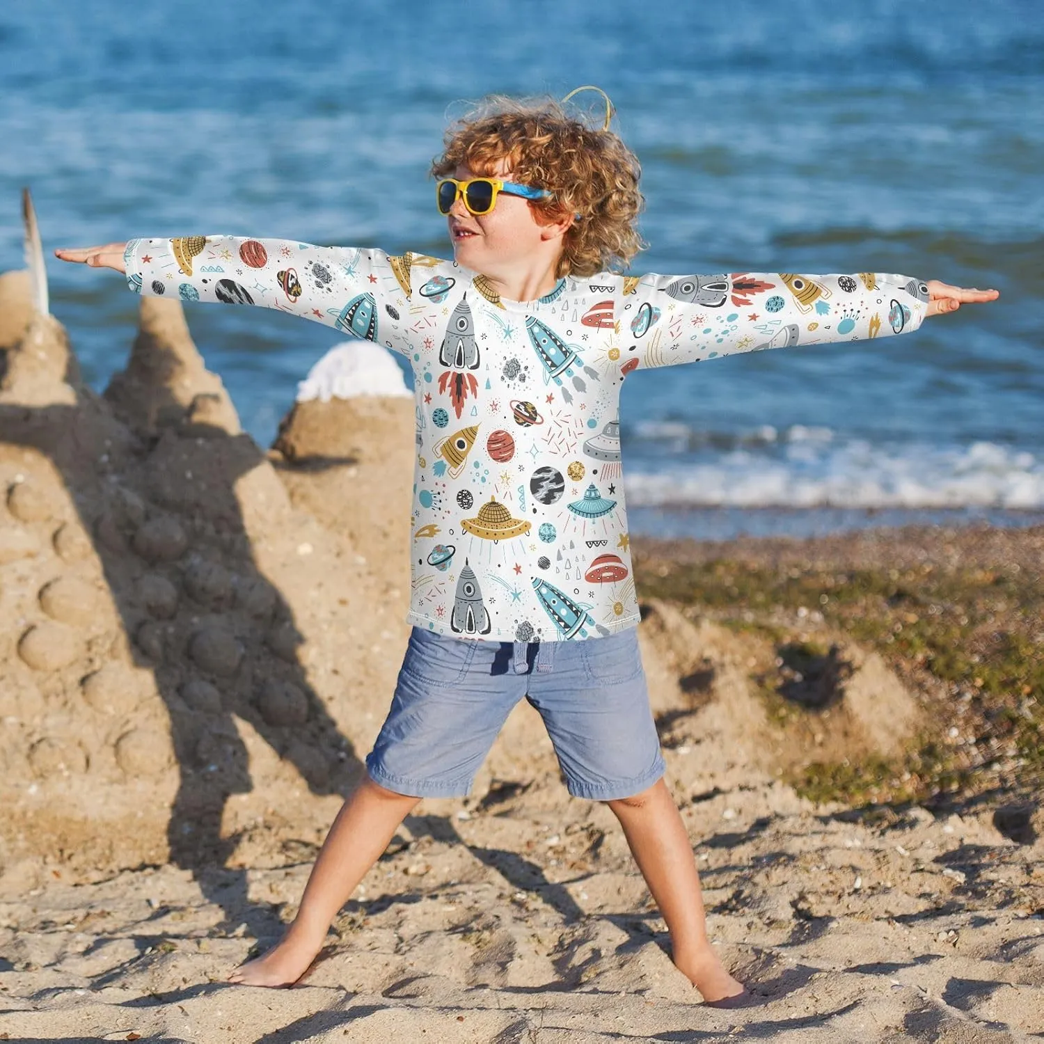 MCHIVER Cow Boys Long Sleeve Rash Guard UPF 50  Toddler Boy Swimsuit Quick Dry Fishing Shirt