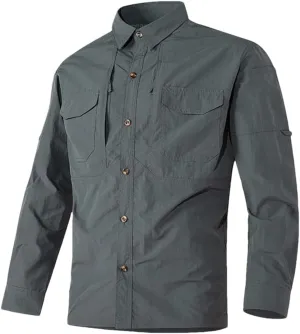 Men Summer Outdoor Combat Multi-Pocket Tactical Shirts Quick Dry Cargo Long-Sleeved Shirts
