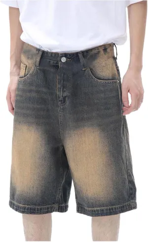 Men Y2K Baggy Jean Shorts Summer Casual Hip Hop Aesthetic Pants Loose Fit Denim Shorts with Pockets Streetwear