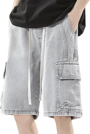 Men Y2K Baggy Jean Shorts Summer Casual Hip Hop Aesthetic Pants Loose Fit Denim Shorts with Pockets Streetwear