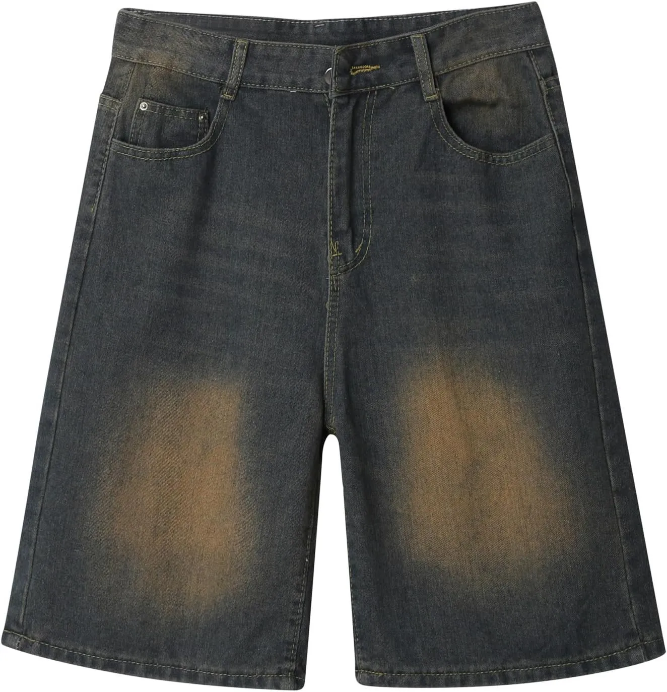Men Y2K Baggy Jean Shorts Summer Casual Hip Hop Aesthetic Pants Loose Fit Denim Shorts with Pockets Streetwear